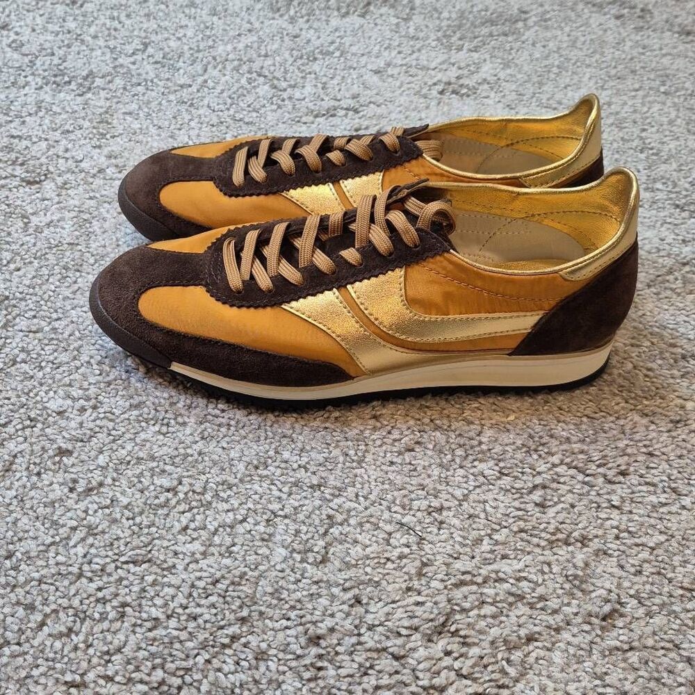 Anthropologie Jeffrey Campbell Track Star Sneakers Size 7 Brown Gold - Picture 5 of 9